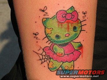 Zombie Hello Kitty tattoo with spiderweb detail