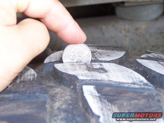 finger holding quarter on tire tread