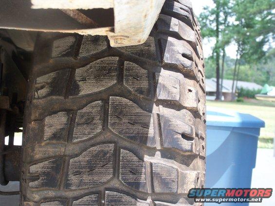 Close-up of a worn tire tread and the underside of a vehicle's fender
