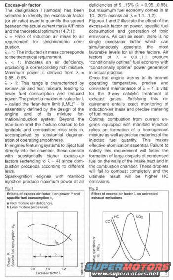 Page from a technical document with text and two graphs illustrating engine performance and emissions