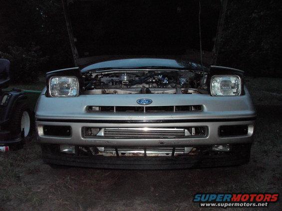 Silver 1989 Ford Probe front view, hood open