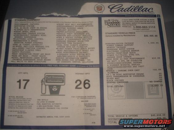window sticker with vehicle details and pricing