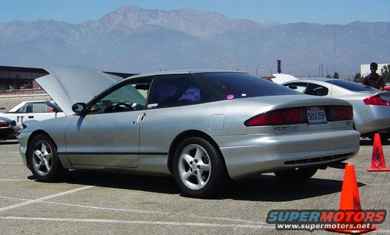 Silver 1993 Ford Probe rear 3/4 view with hood open