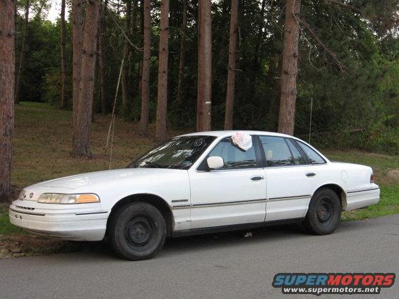 1992 Ford Crown Victoria sedan parked on the side of the road with trees in the background