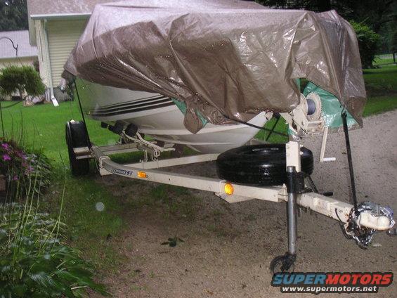 Boat on trailer covered with tarp