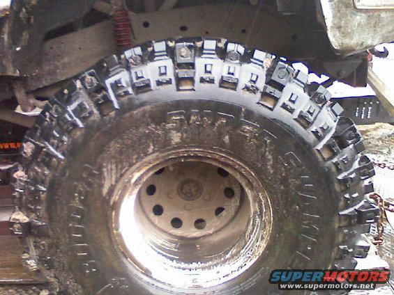 Close-up of a muddy off-road tire with aggressive tread