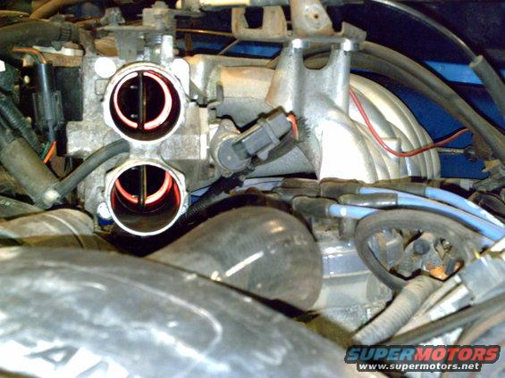 Engine throttle body with dual butterfly valves and red trim