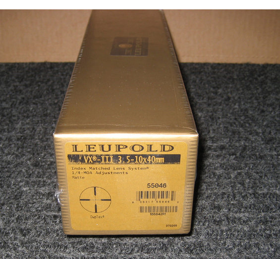 Gold box for Leupold VX-III 3.5-10x40mm scope with Duplex reticle