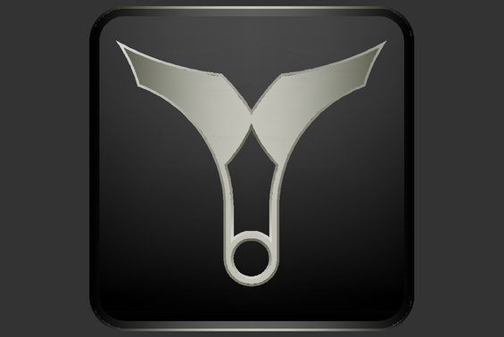 Silver zipper logo on black background