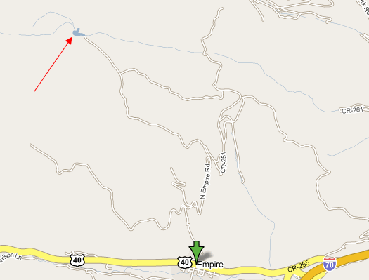 Map with a red line indicating a route