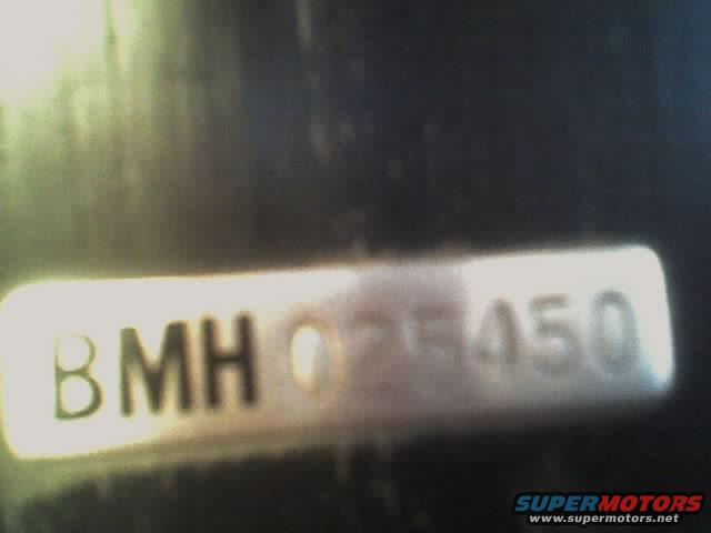 VIN plate with text BMH 02F450