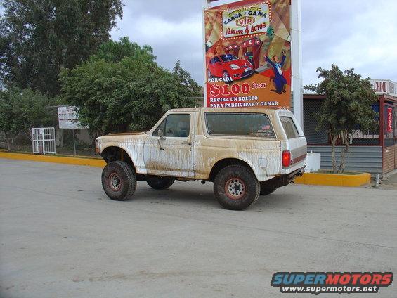 1984 Ford Bronco, rear 3/4 view, dirty white exterior