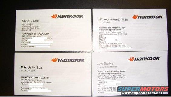 hankook_17a.jpg To quote the great words of Maxwell Smart. - " Would you believe"?!

CEO from Hankook.. 2 Vice presidents and a  Western Regional sales manager.  Look I have proof.