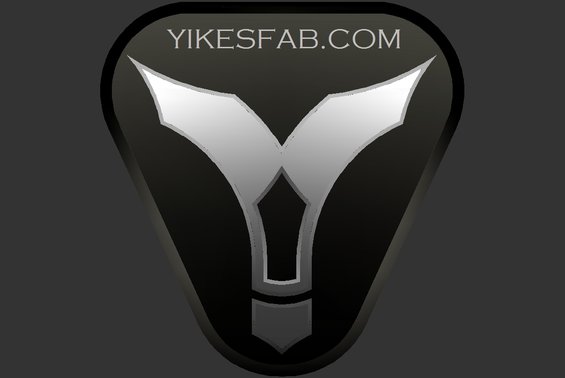 Black triangular logo with white stylized wings and text YIKESFAB.COM