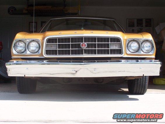 1973 Ford Ranchero front end with chrome bumper and horizontal grille
