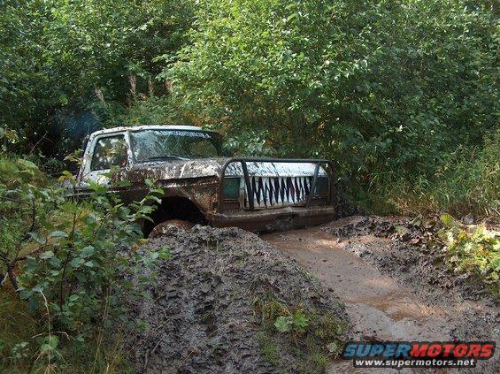 1979 Ford F-150 stuck in mud on off-road trail