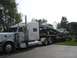 1979 Ford Bronco - A semi-truck transports two pickup trucks on its trailer, a load of vehicles.