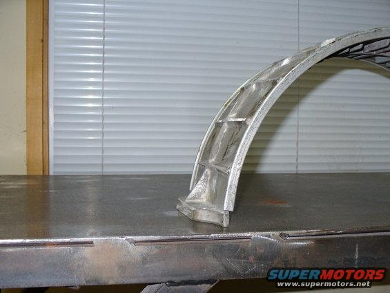 close-up of a metal wheel rim section with internal bracing