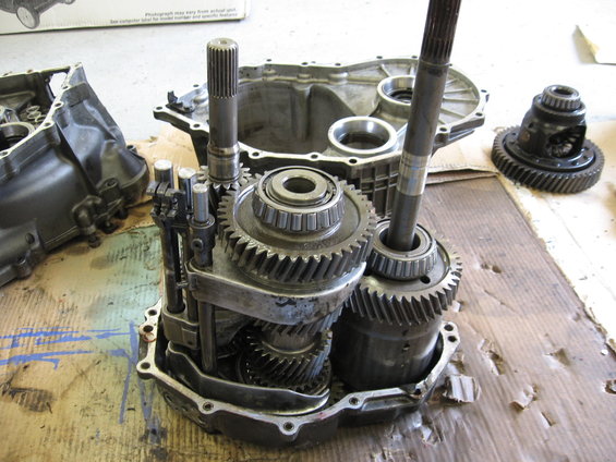 Transmission gears and differential assembly disassembled
