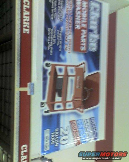 Box for Clarke 20 gallon mobile parts washer, showing a diagram of the unit