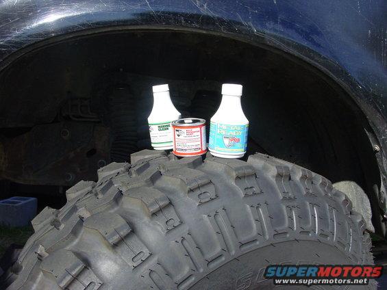 Tire with cleaning products on it