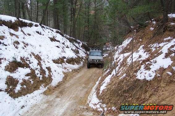 Silver SUV on snowy dirt road