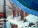 1978 Ford Bronco - A mural depicts a winter scene with anthropomorphic trees and a horse, set against a backdrop of blue, segmented elements.