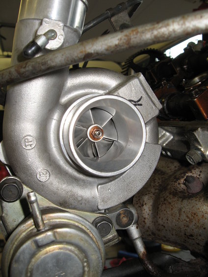 Turbocharger with visible impeller and wastegate actuator