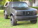 1995 Ford Bronco - A black Ford Bronco with a white top and lifted suspension sits on a grassy lawn.