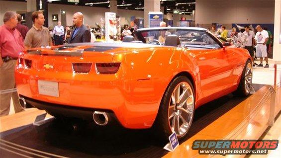 Orange convertible sports car rear view with dual exhaust and custom wheels