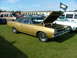 1988 Ford Sport - A gold coupe with a green roof is displayed with its hood open at an outdoor event.
