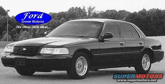 Black 1998 Ford Crown Victoria sedan parked outdoors, front quarter view
