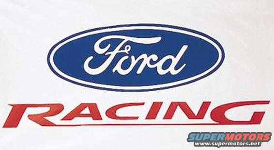 Ford oval logo above red text that says RACING. Supermotors.net logo in lower right