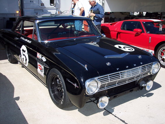 Black 1963 Ford Falcon race car with number 5 on hood and door