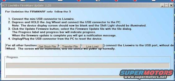 SCT LiveWire firmware update screen showing connection and update instructions