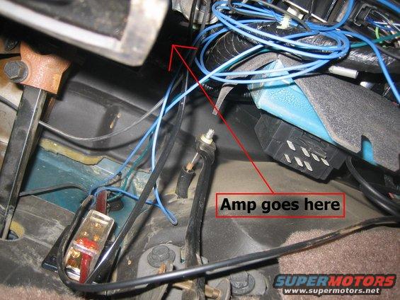 1995 Ford Bronco interior wiring with 'Amp goes here' label