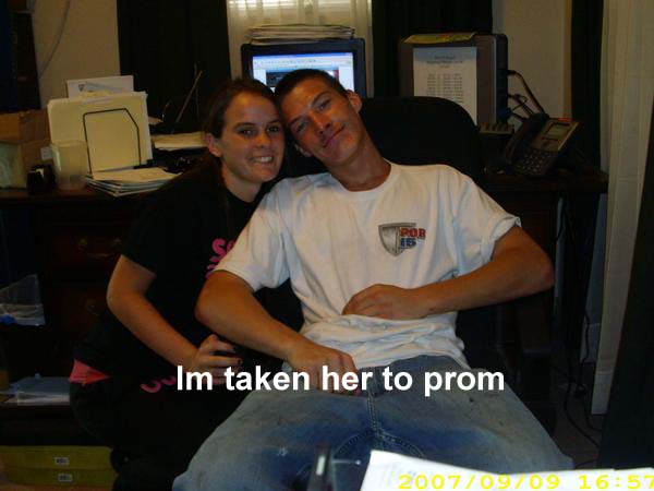 Couple posing for a photo with text overlay