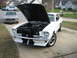 1965 Ford Mustang - White 1965 Ford Mustang coupe parked in a driveway with its hood open, revealing the engine bay.