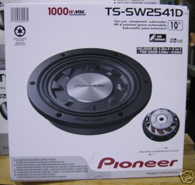Pioneer TS-SW2541D 10-inch car subwoofer box with product image and text