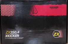 Kicker ZX350.4 amplifier box with red and black graphics