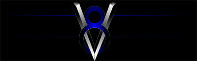 V8 engine logo with blue and silver accents on a black background