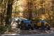 1992 Jeep Cherokee - A group of Jeep Wranglers are parked in a forest during the fall season.
