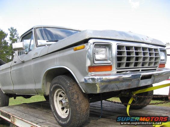 Silver 1979 Ford F-150 front quarter view on a trailer