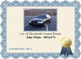 2001 Ford Crown Victoria on a certificate titled 'Car Of The Month Contest Winner'