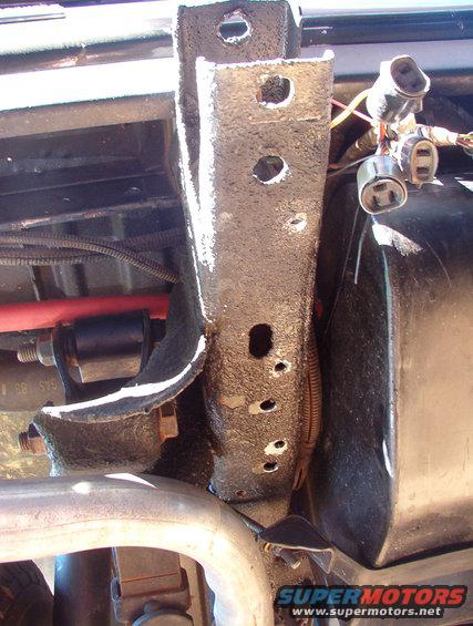 02lframehorn.jpg The 3 small threaded holes inboard are for the skidplate.  I'll only be using the rearmost one.