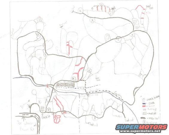 Hand-drawn map of ORV park with trails marked