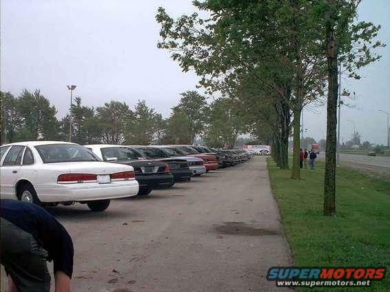 White 2000 Ford Crown Victoria parked in a line of cars, side view