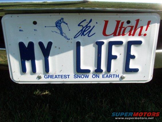 Utah license plate with 'Ski Utah!' and 'MY LIFE' text, plus a skier graphic