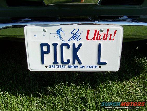 Utah license plate with 'PICK L' and a skier graphic