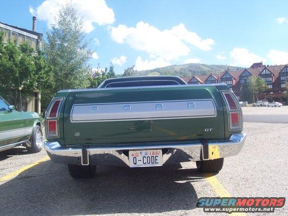 Green 1972 Ford Ranchero GT rear view with Q-CODE license plate